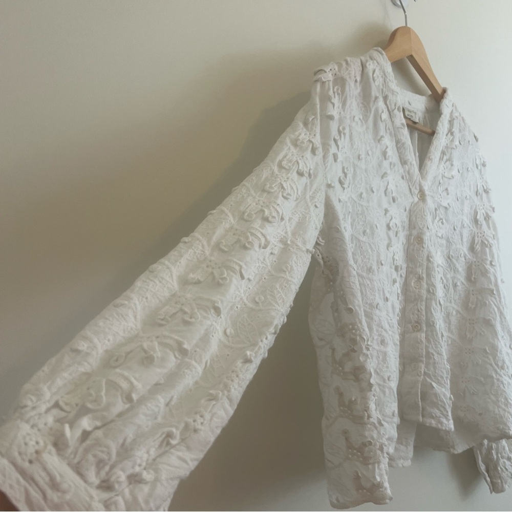 Anthropologie Seen Worn Kept Women's 6 White Peasant Top Cottagecore Prairiecore - Picture 4 of 11